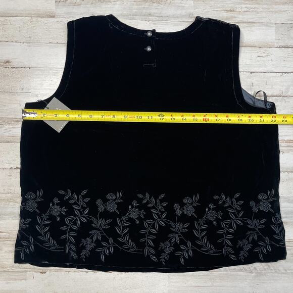 MODA SETA Black Velour Velvet Tank Holiday  Top Shirt Sleeveless  SZ XL C101642 - Picture 5 of 6